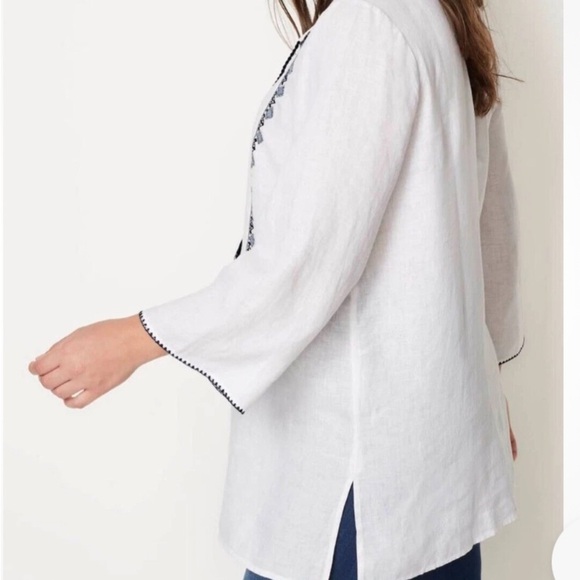 J. Jill Love Linen White Tunic Navy Embroidery, Resort, Vacation, Beach, Plus 4X - Picture 2 of 9